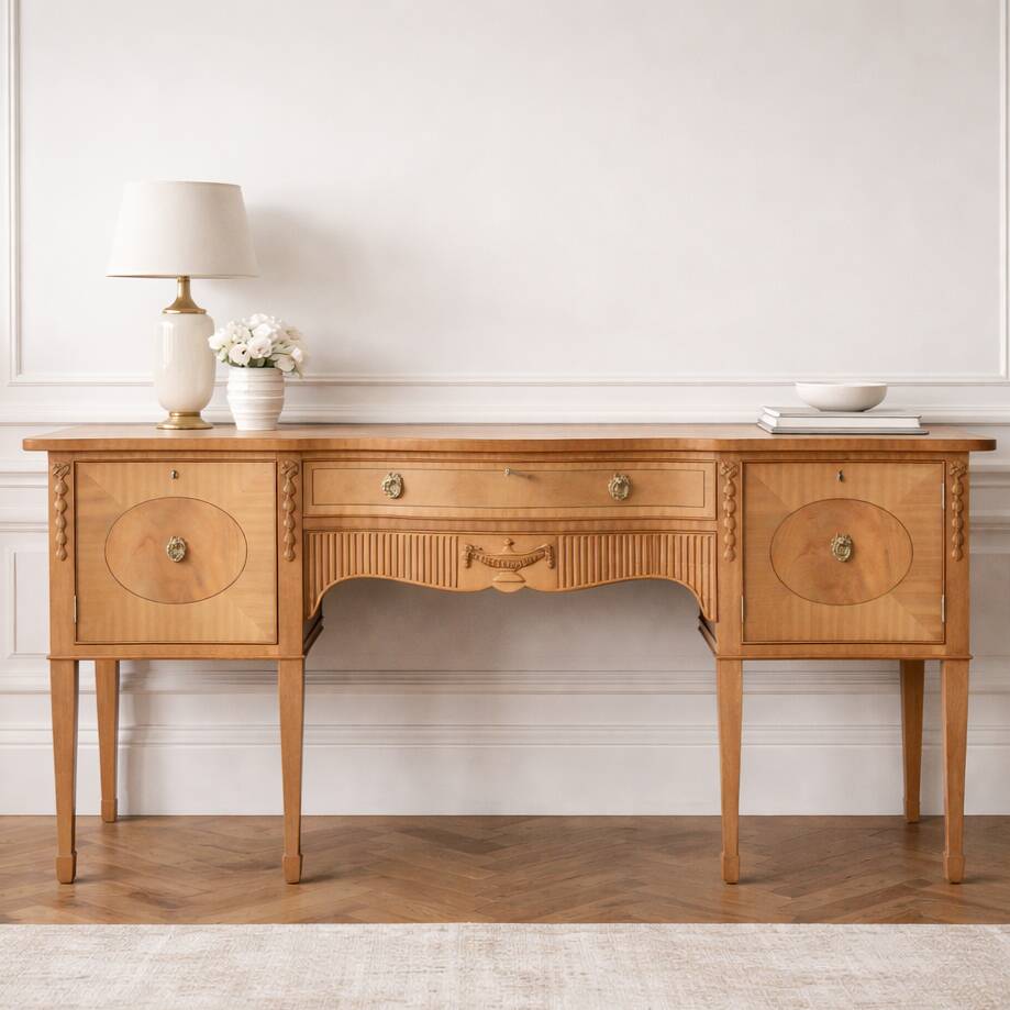 English-made enfilade in Louis XVI style with light wood veneers.