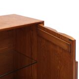 Mid Modern Style Faceted Oak Sideboard with Glass Shelf, Suitable as a Bar