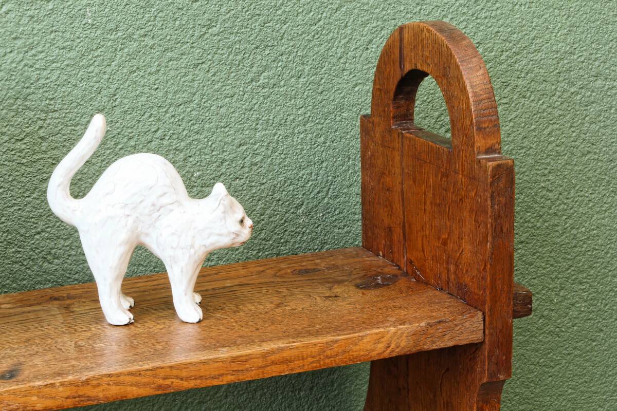 Brutalist oak shelving unit, 1950s
