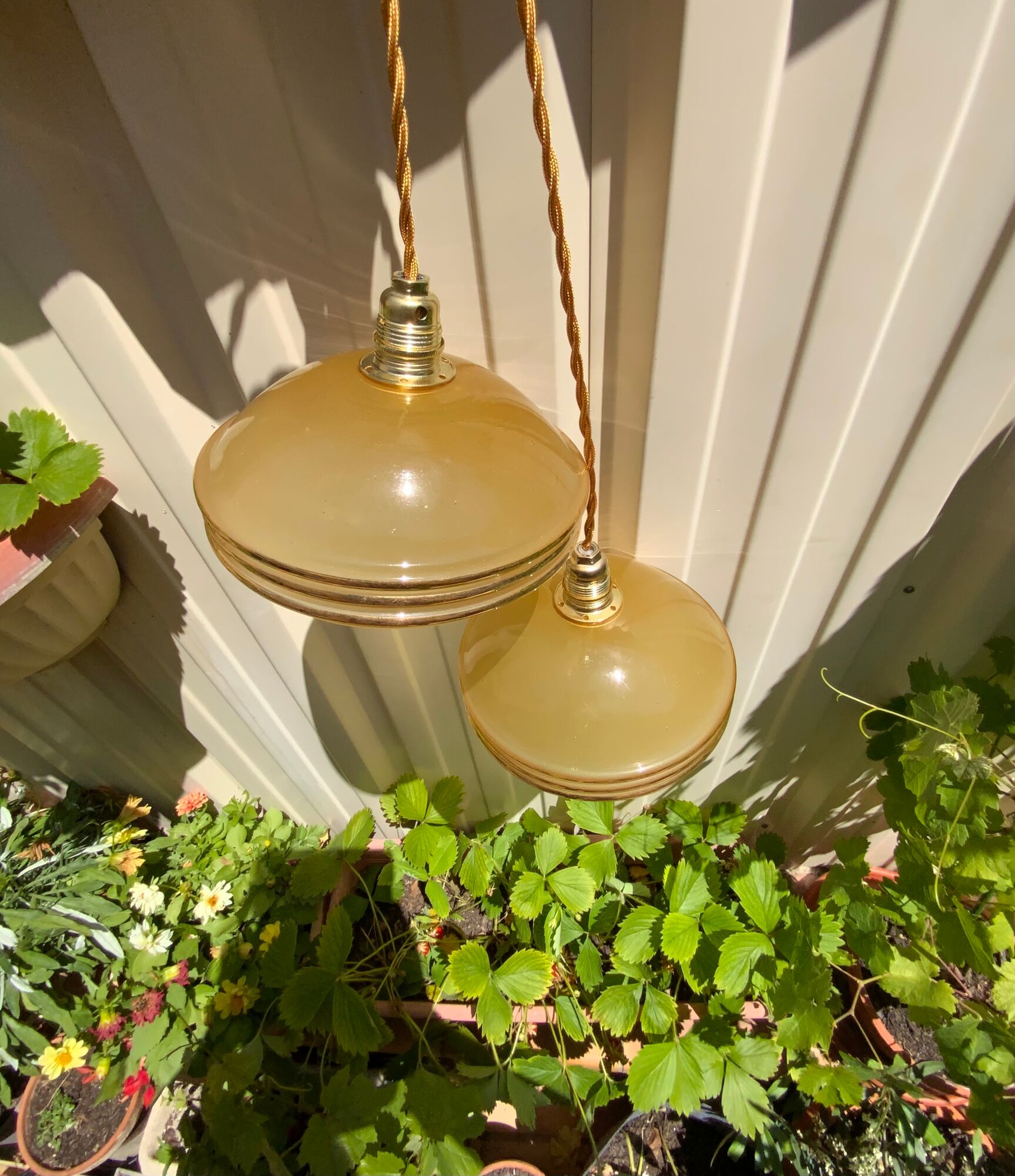Suspension duo frosted glass orange and golden electricity new
