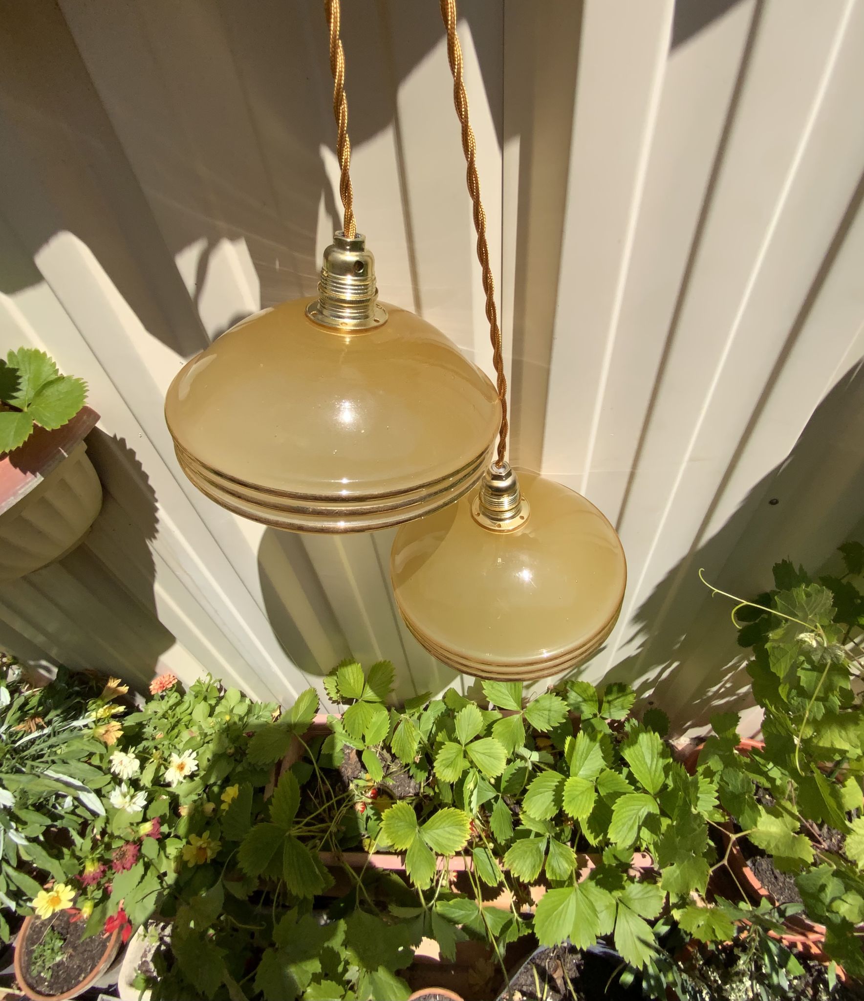 Suspension duo frosted glass orange and golden electricity new