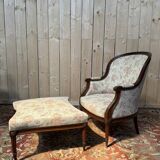 Bergère gondole Louis XVI avec son repose-pied en acajou