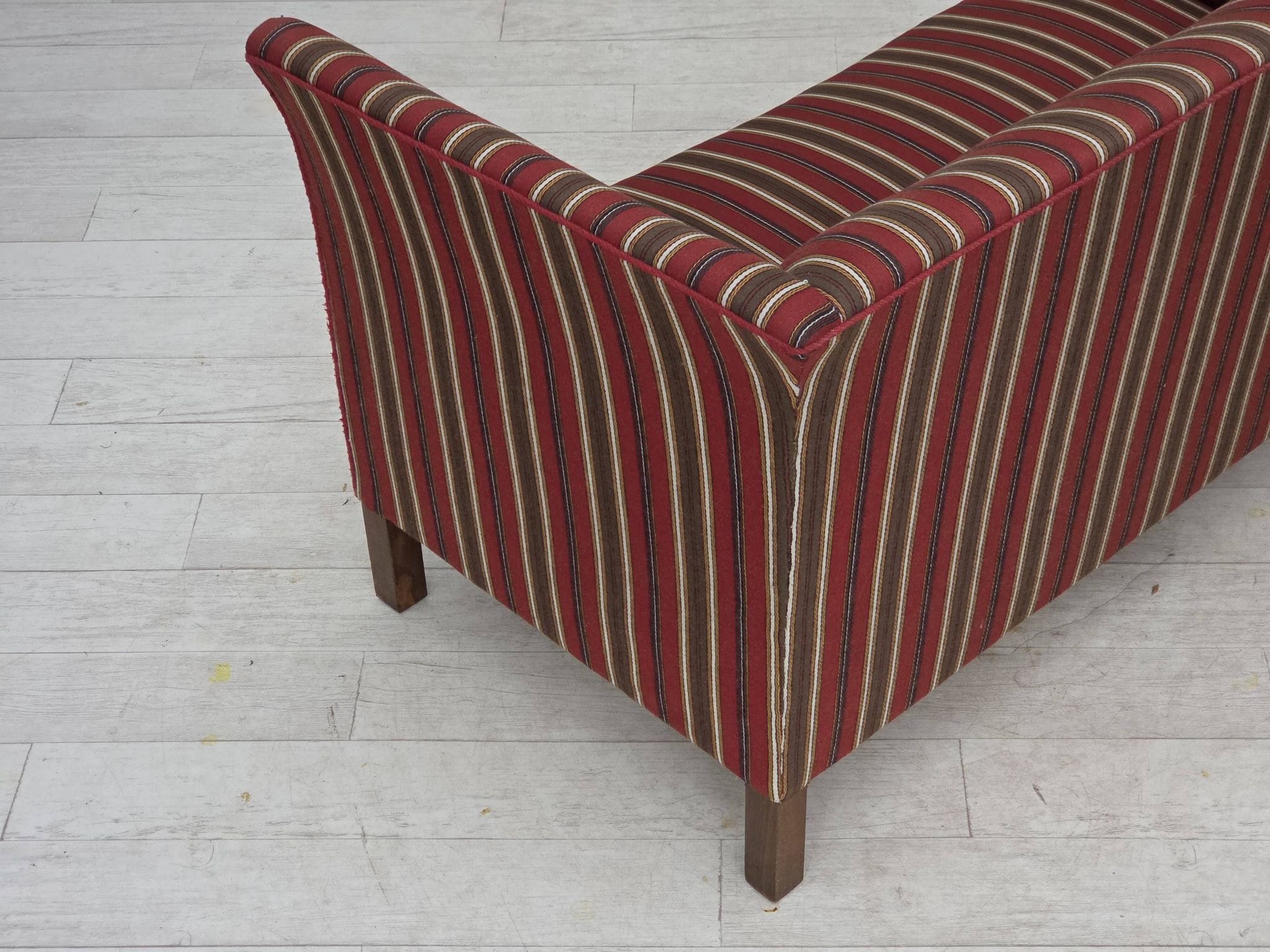 1960s, Danish 2-seater sofa, striped red/multicolor furniture wool.