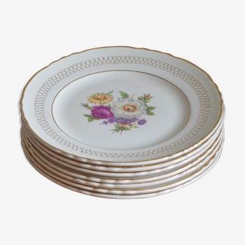 Lot 7 assiettes Orchies Moulin des Loups motif fleurs