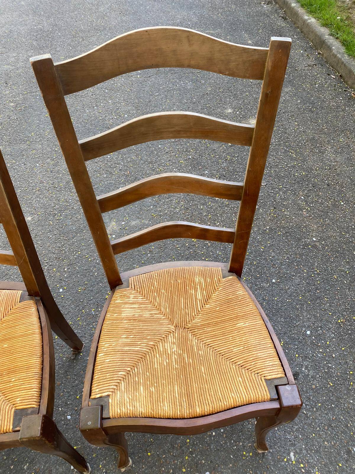 3 solid wood straw chairs, farmhouse style