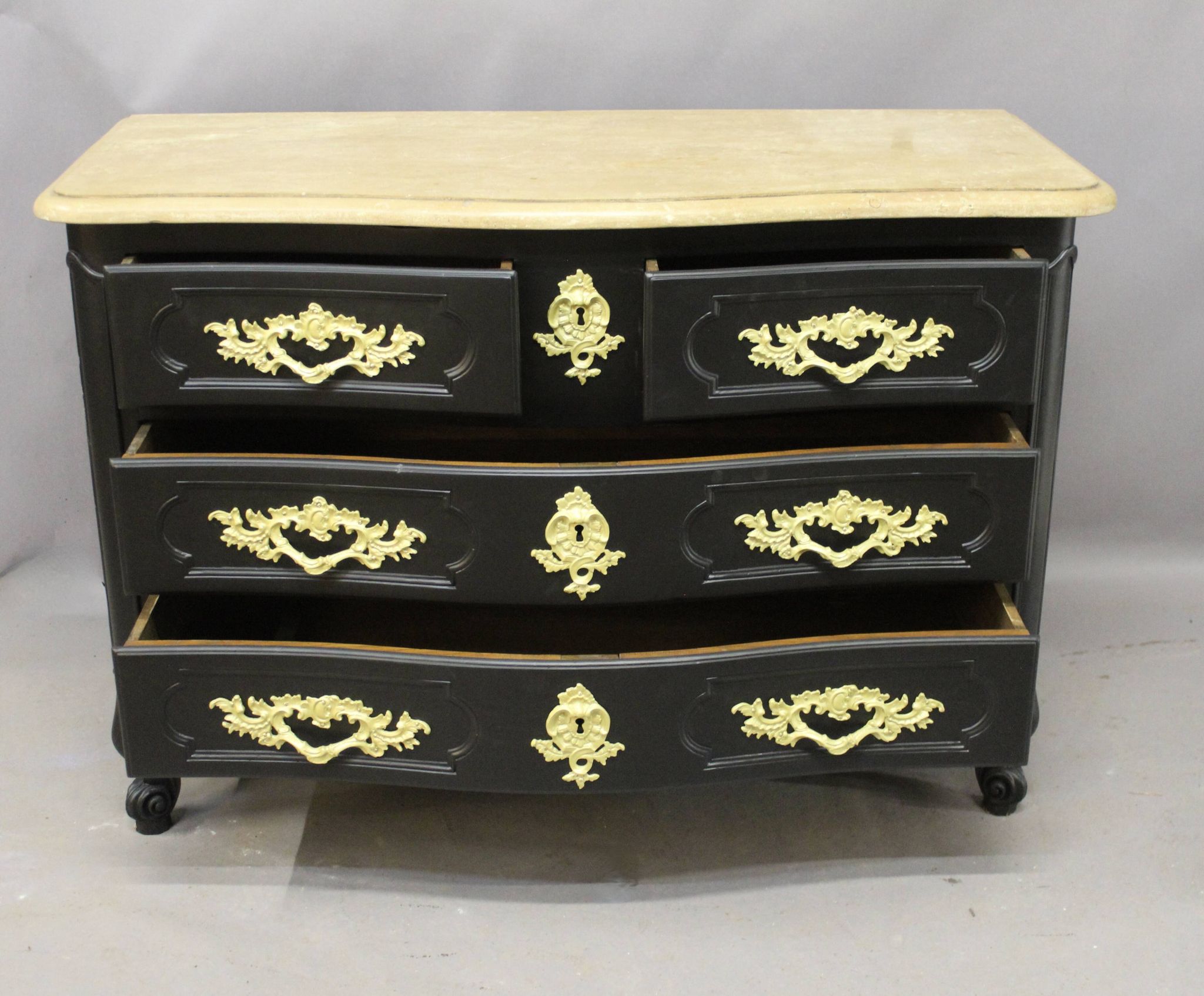Curved Chest of Drawers in Black Lacquered Finish