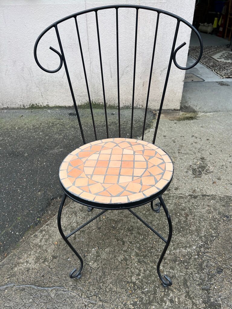 Set of 4 terracotta ceramic mosaic chairs