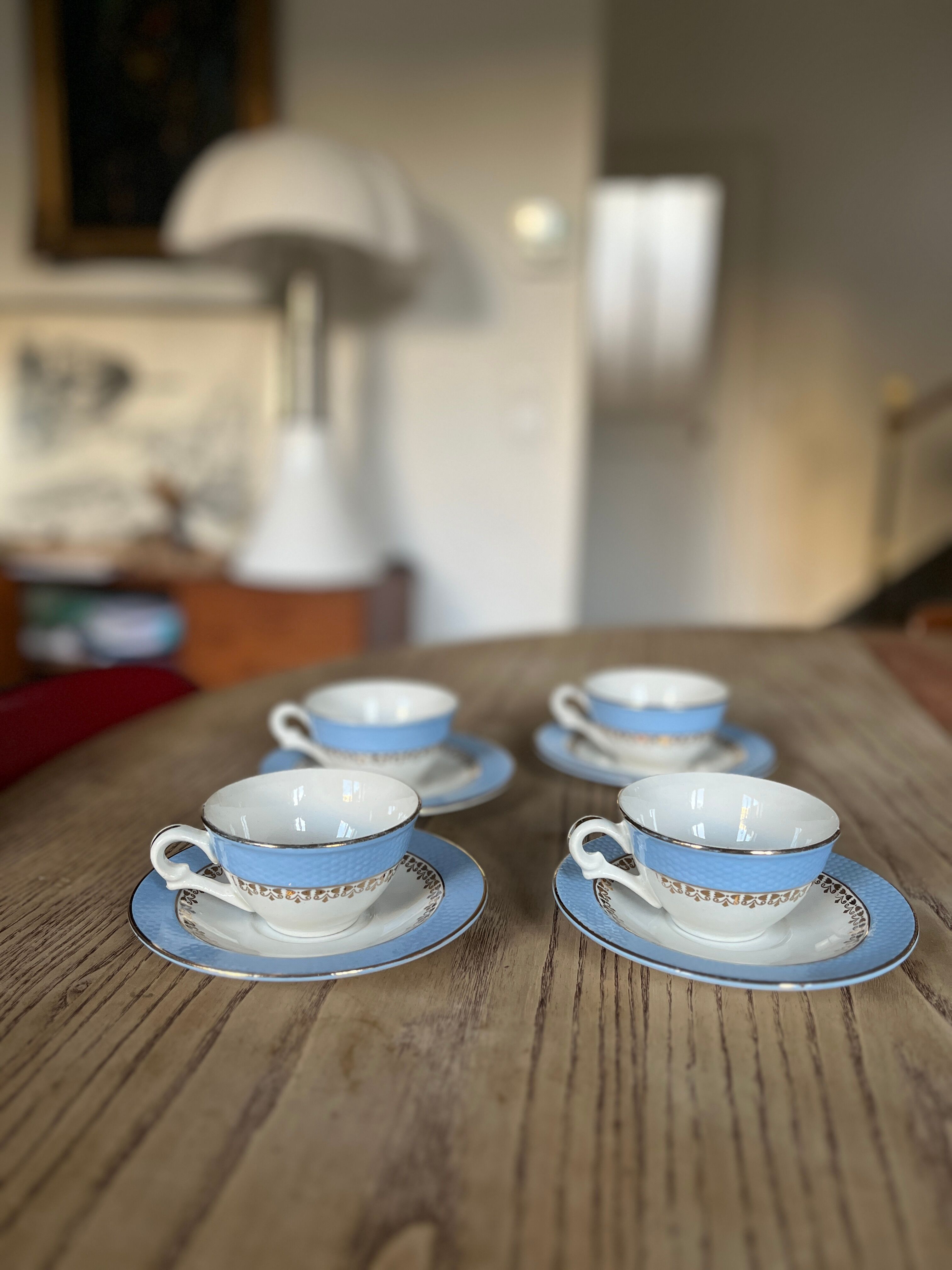 Blue earthenware coffee set