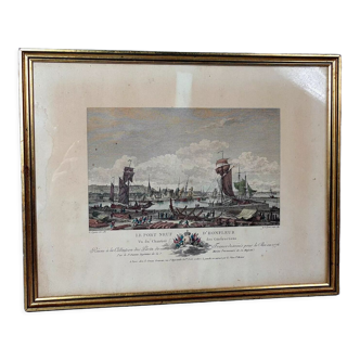 Gravure Le pont neuf d'Honfleur datée 1789 SB