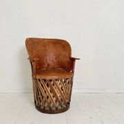 Mid-Century Modern Mexican Equipales Armchair in Leather and Wood, 1970