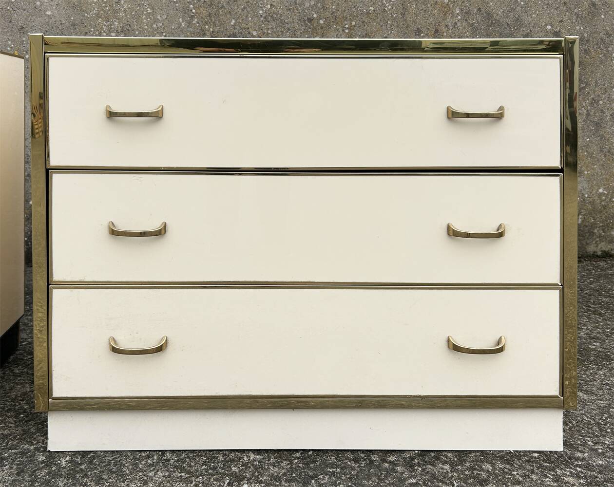 Cabinet and chest of drawers in ivory lacquer, inspired by Mahey and Vandel.