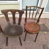 set of 6 mismatched vintage wooden bistro chairs