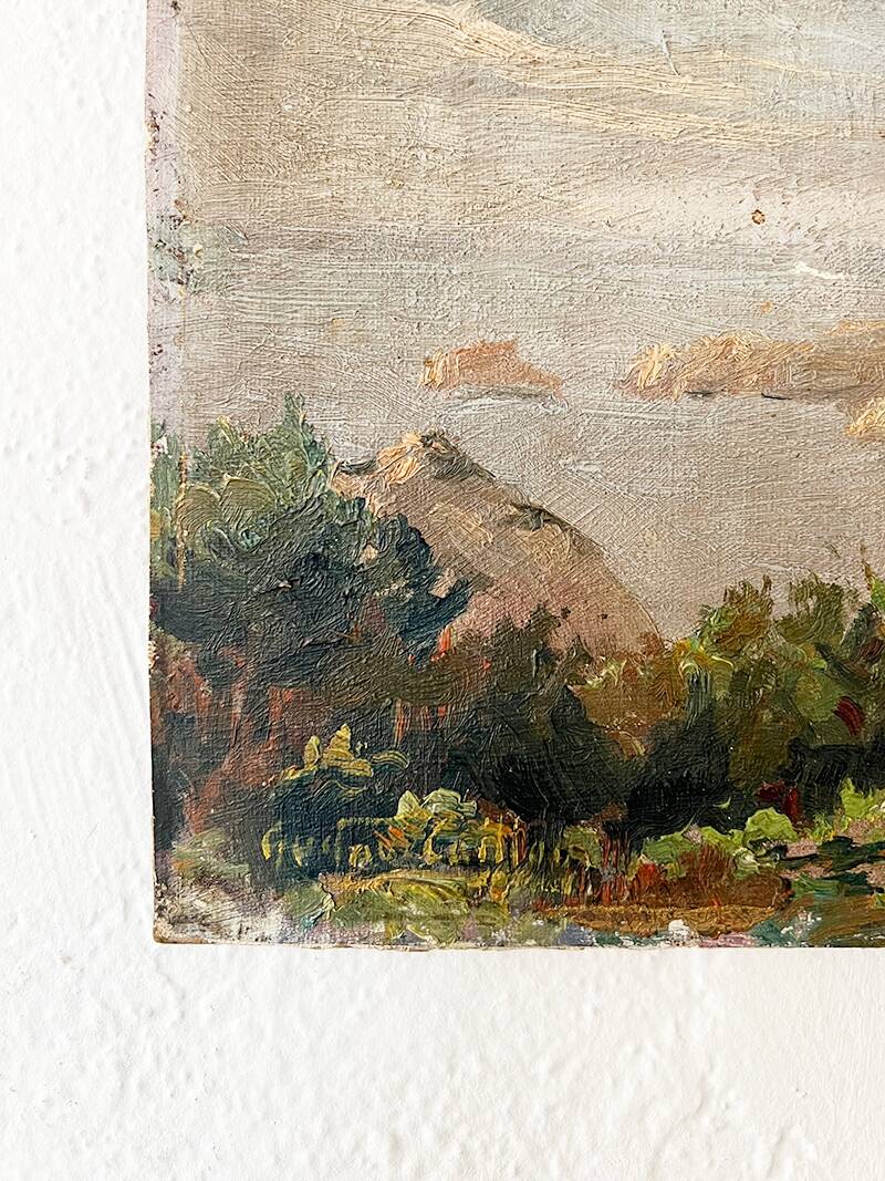 Painting “Seaside View”, oil on canvas glued on hardboard.