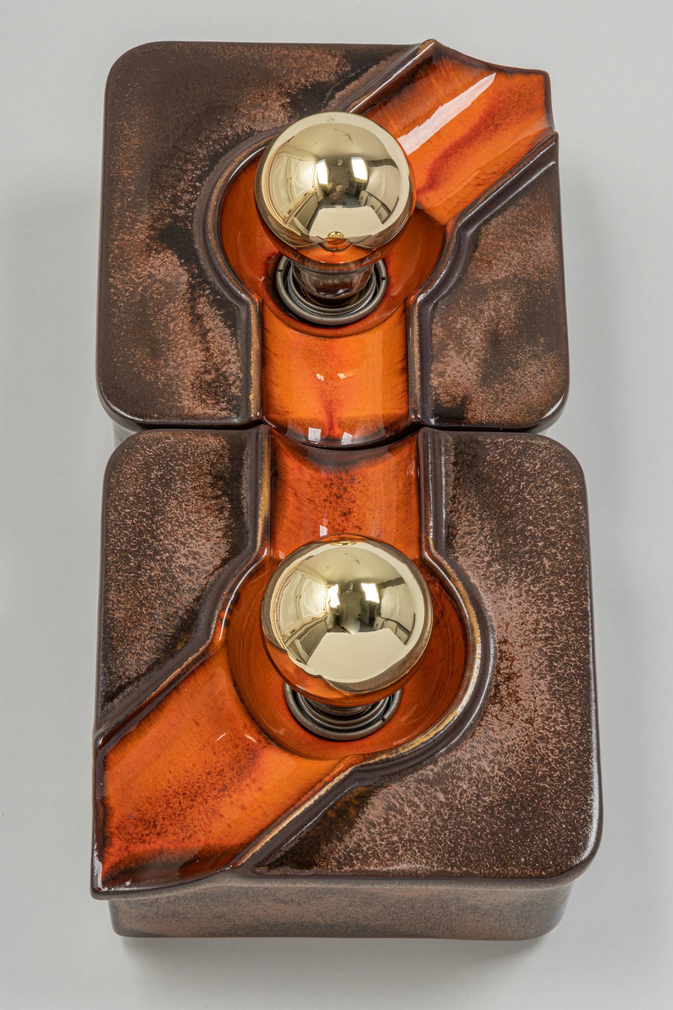 Sputnik wall lights in brown and orange ceramic, Germany 1970s