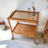 Desserte vintage en bois à roulettes plateau amovible