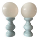 Lampe en bois italienne tournée et opaline années 1970