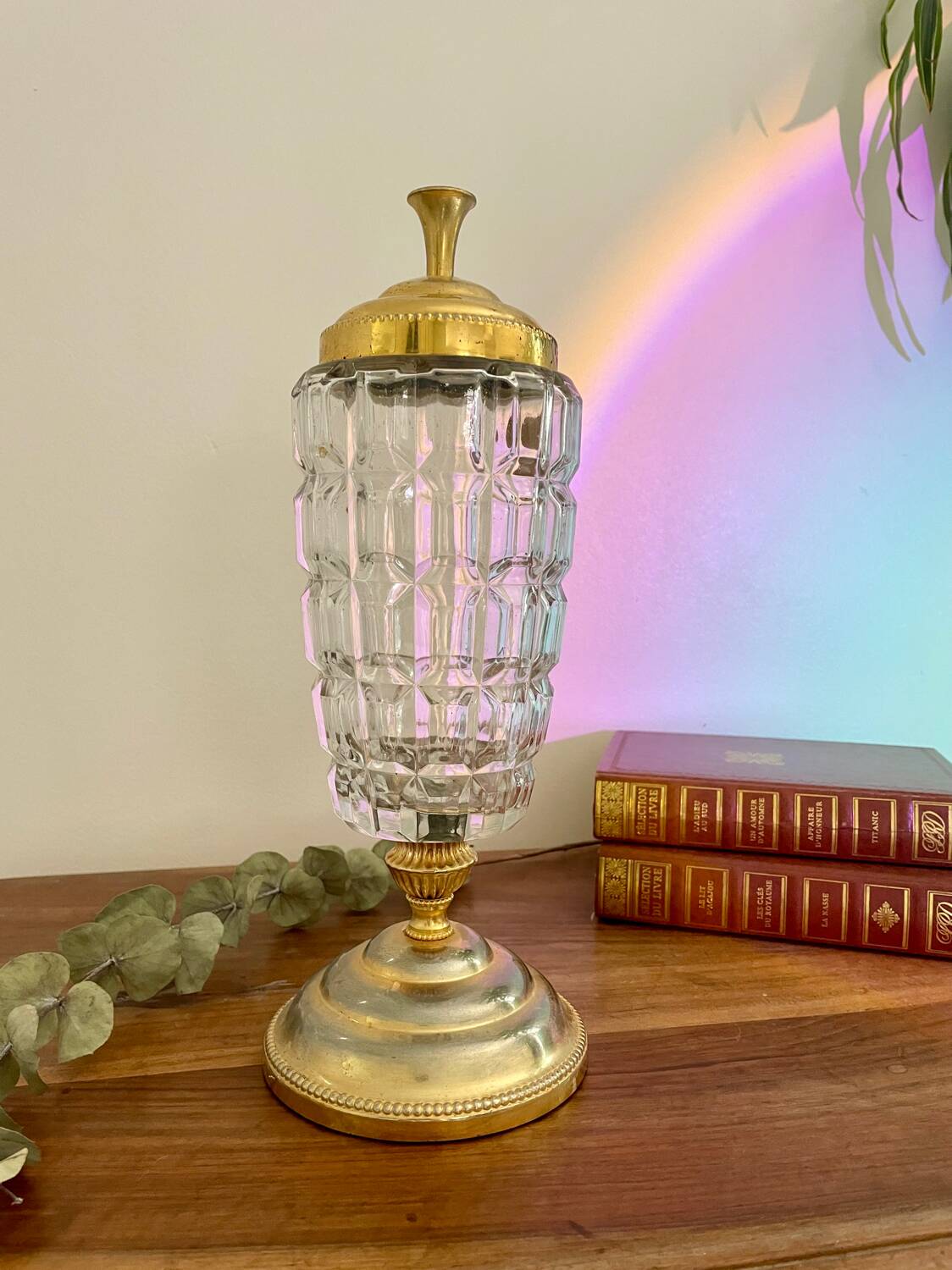 Large glass and gold metal candy box