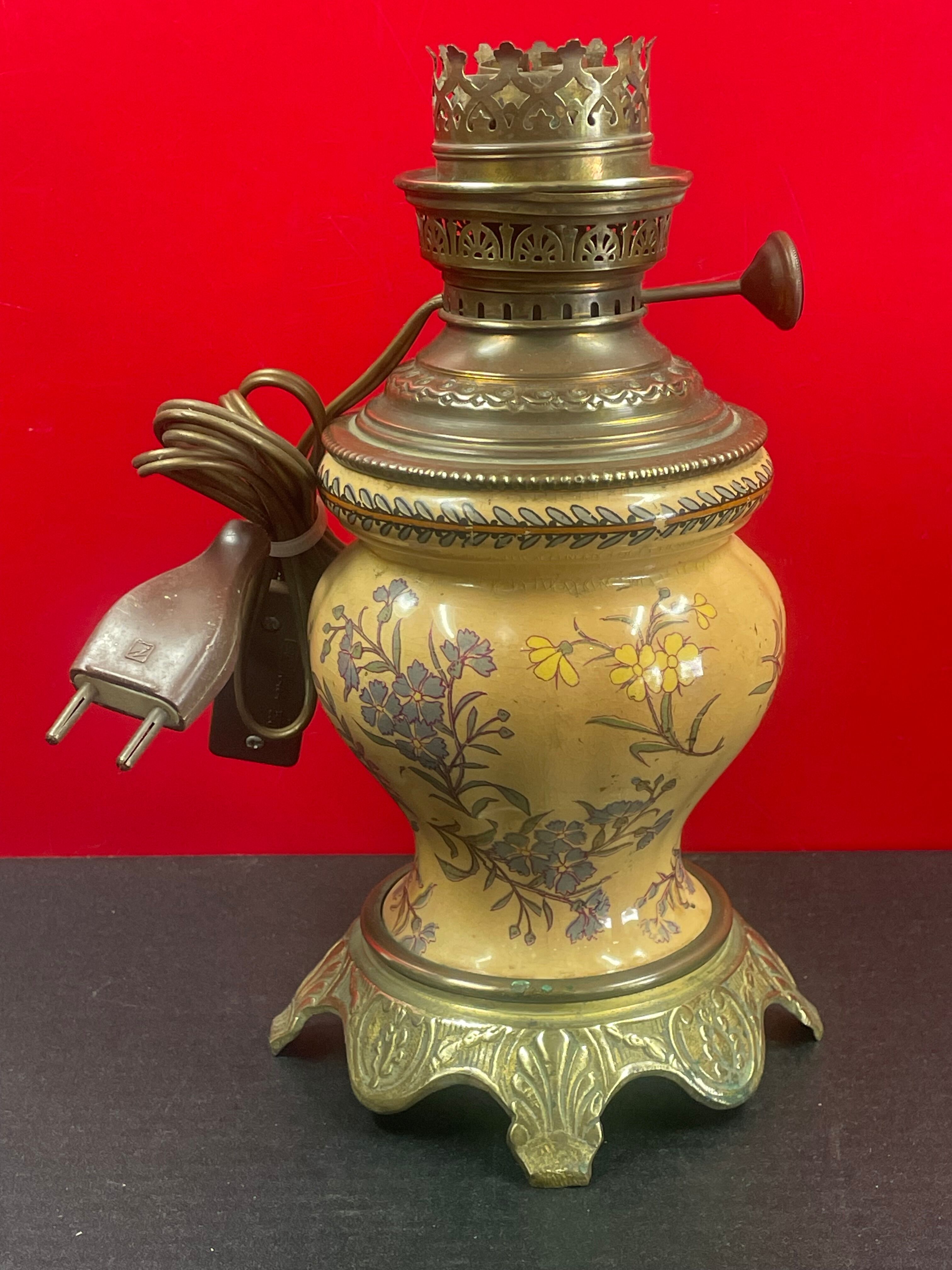 Ceramic and bronze lamp foot with Japanese floral decoration 24 cm