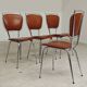 Set of 4 French chairs in camel brown imitation leather and chrome 1960