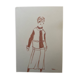 Painting signed in ink fashion engraving "study of a model of a woman's sleeveless vest"