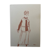 Tableau signé à l’encre gravure de mode « étude modèle de gilet sans manche femme »
