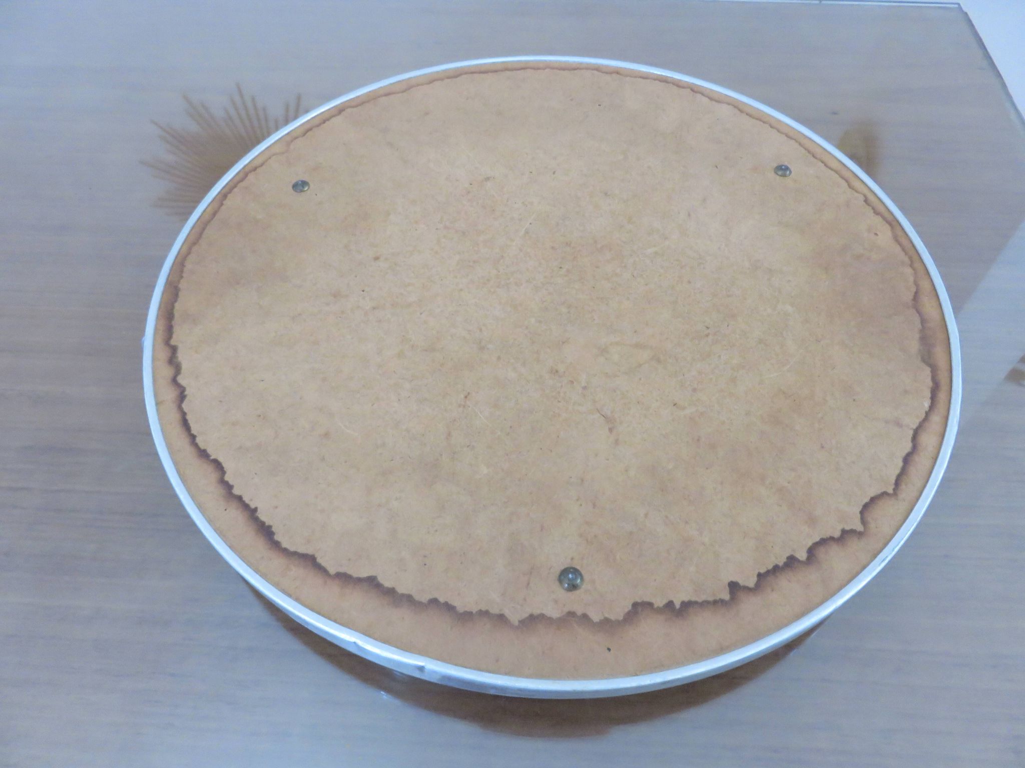 Very large round mirrored tray, in aluminium, 45cm, France, 1950