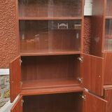 Beautiful 2-piece teak-colored cabinet with display case, Scandinavian style, 1970s