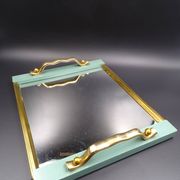 Plateau en bois métal et miroir vers 1950