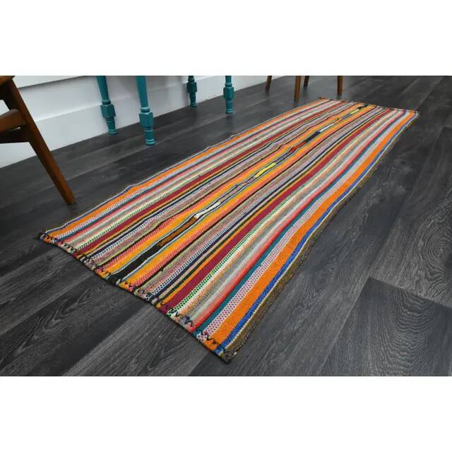 1970s Vintage Turkish Oushak Handmade Wool Cotton Orange Runner Rug  77x216