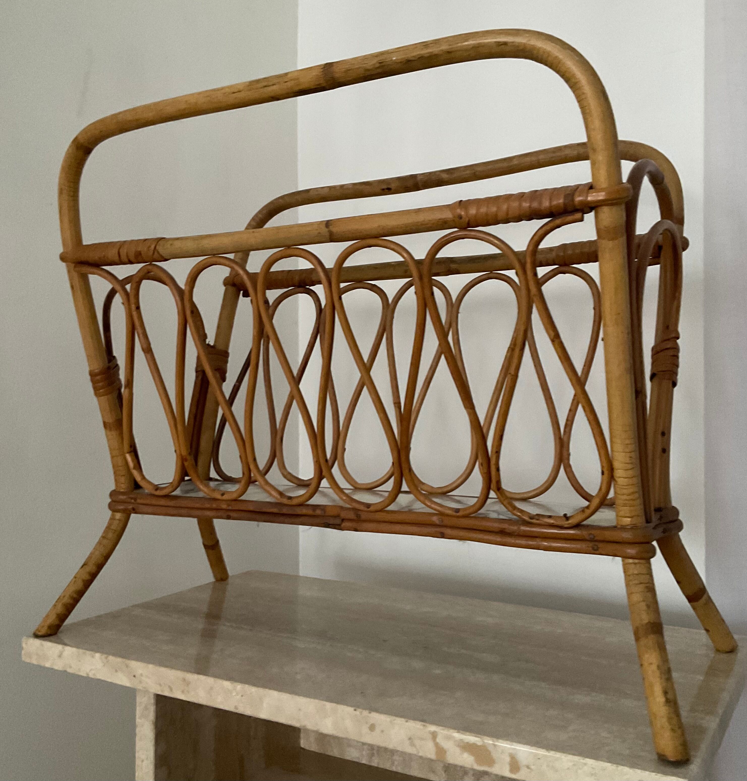 Vintage rattan magazine holder 70s