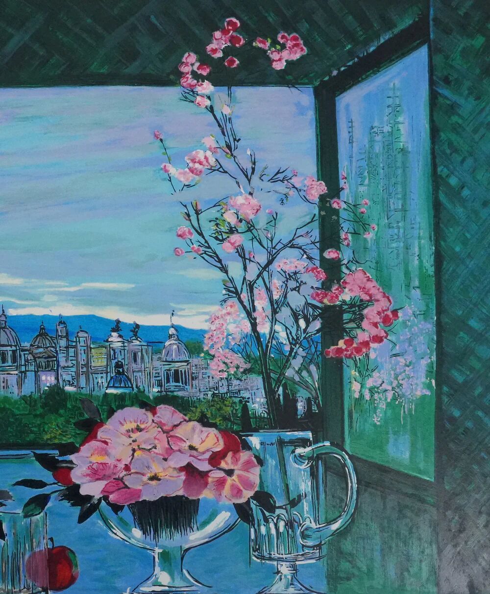 Michel Henry: Still life overlooking the city, original signed silkscreen print