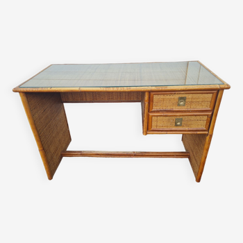 Bureau Vintage Rotin année 70