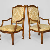 Set of 2 armchairs in carved oak, Louis XV style