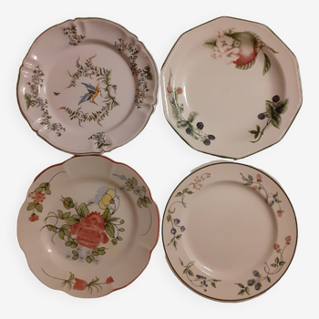 Set of four retro fruit and flower flat plates from Moustiers...