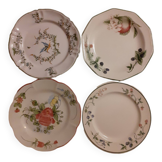 Set of four retro fruit and flower flat plates from Moustiers...