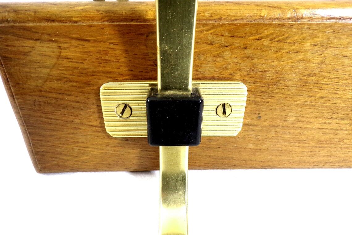Vintage hook coat rack in gilded metal and vintage wood France