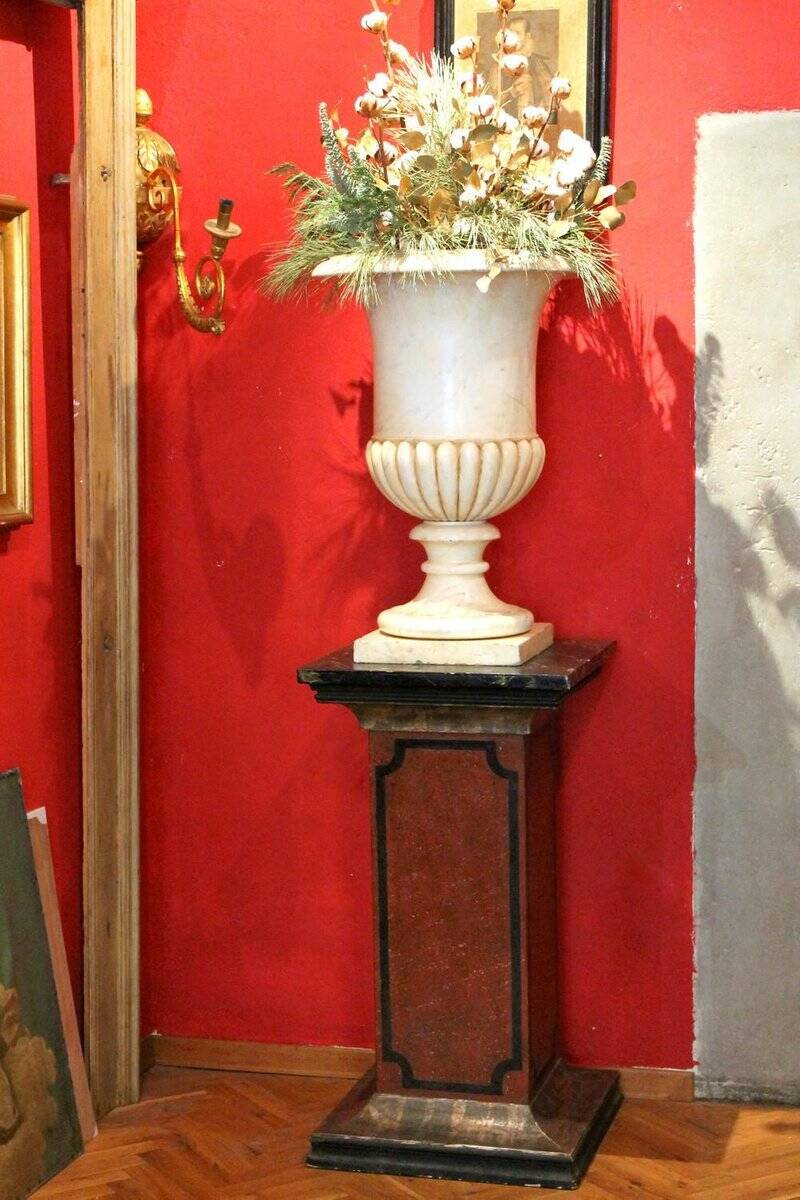19th Century Italian Faux Marble Lacquer Architectural Pedestals or Columns, Set of 2