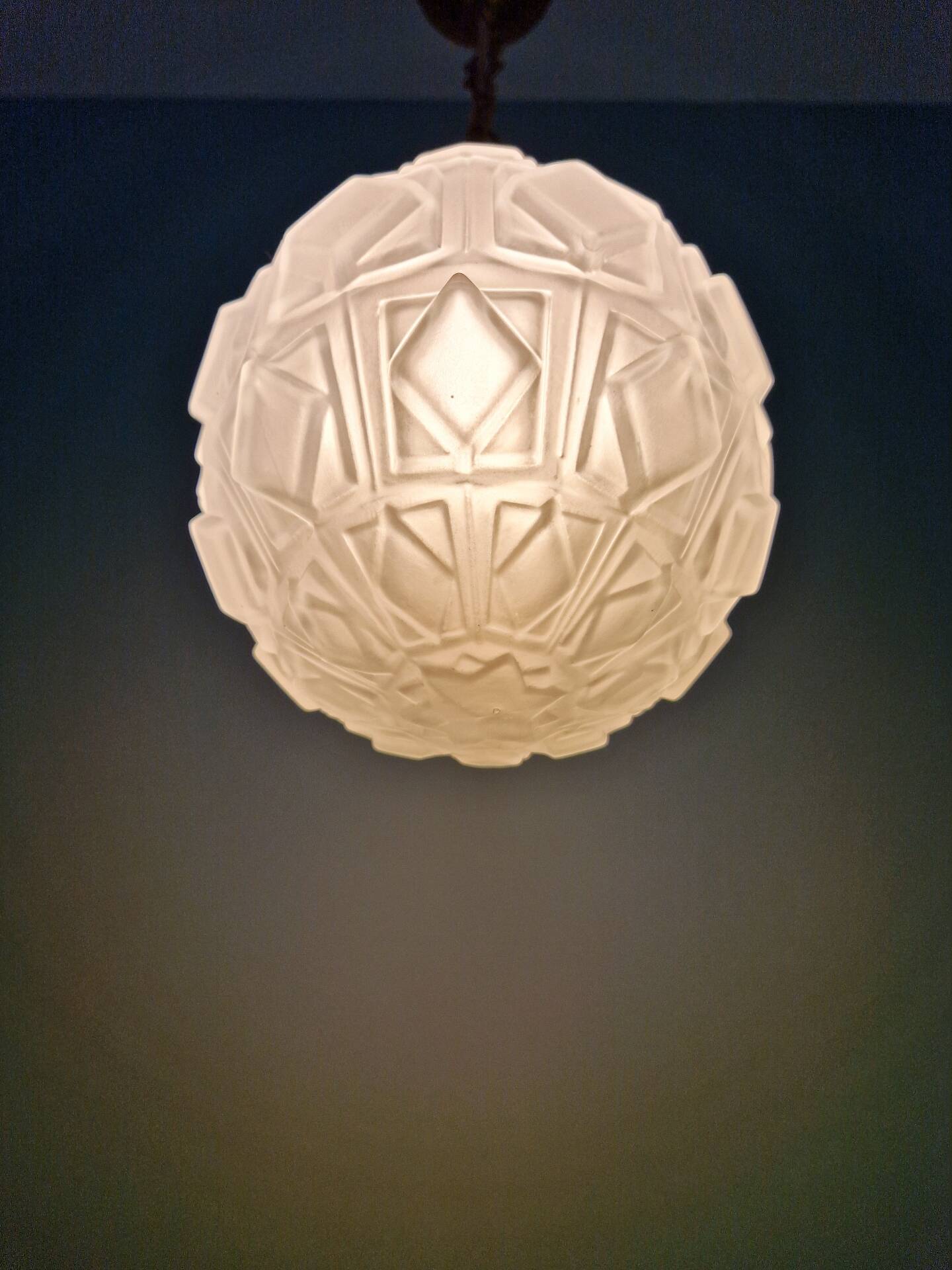 Art Deco suspension in frosted pressed glass, 1930s