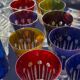 8 vintage blown glass plates with swirl decoration