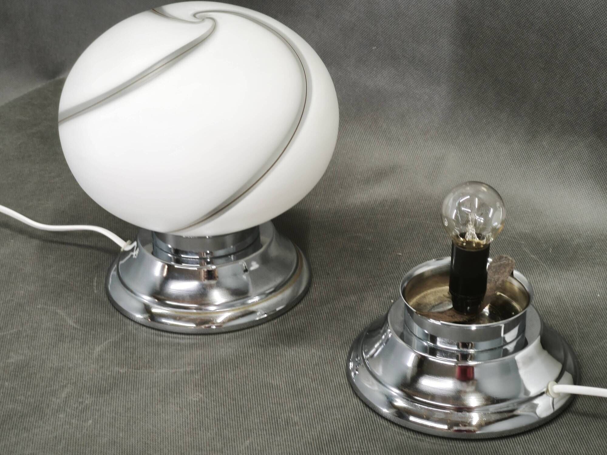 Pair of Italian Murano Glass and Chrome Table Lamps, 1960s