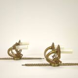 Pair of two-armed Empire wall sconces in gilded bronze