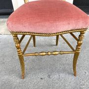 Napoleon III chair in gilded wood and pink velvet, old Chiavari wooden chair