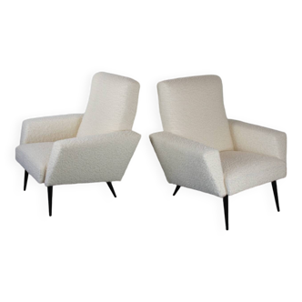 Paire de fauteuils 1960 bouclettes laine