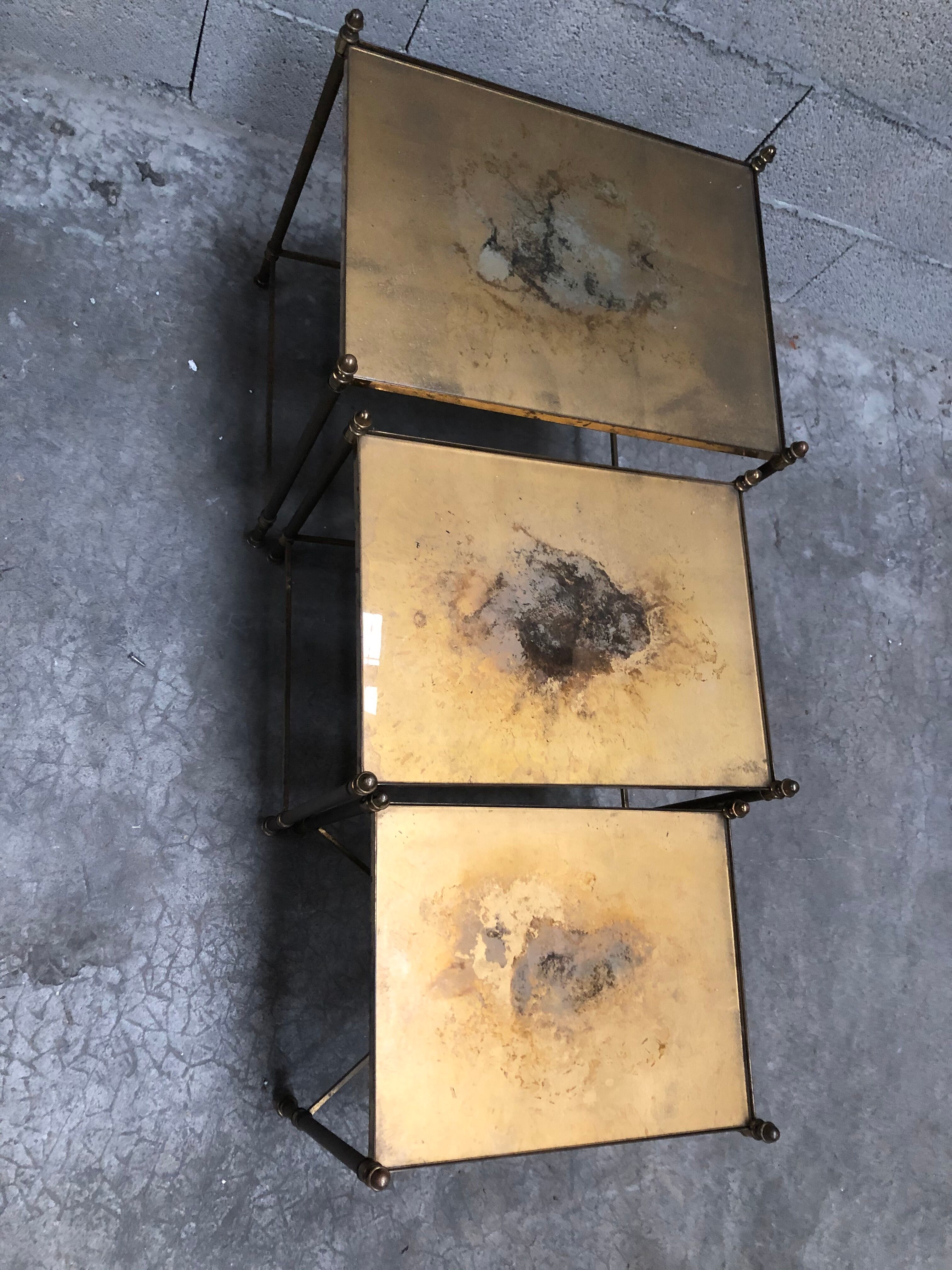 Ensemble de 3 tables gigognes dorée vintage des années 70