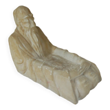 Alabaster sculpture empty pocket Asian decoration object handcrafted countryside seated man