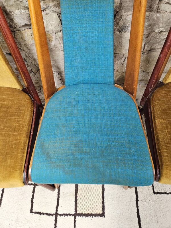 Lot de 5 chaises vintage bistrot pied fuseau 1960