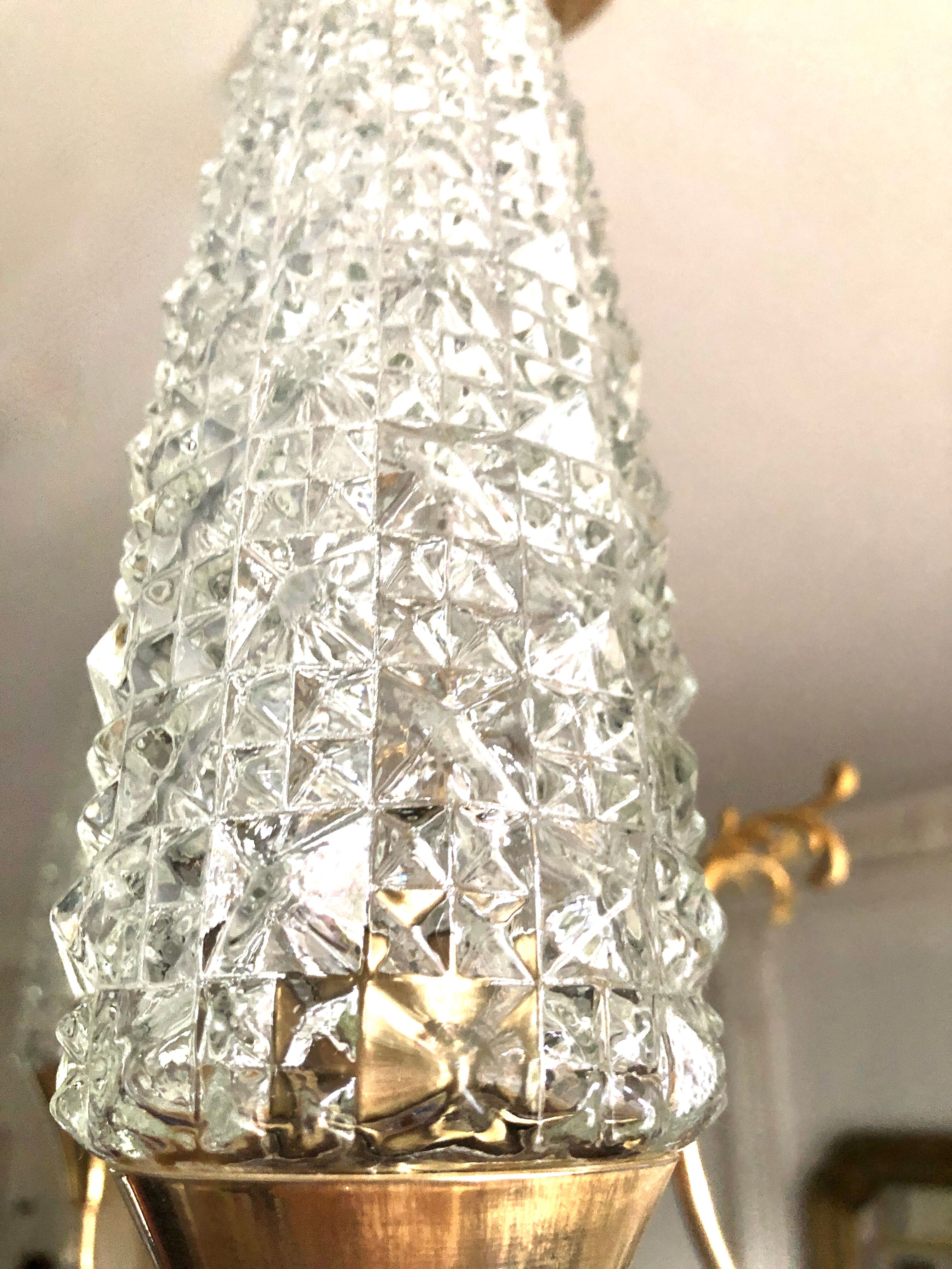 Lustre doré néoclassique 6 tulipes 1960