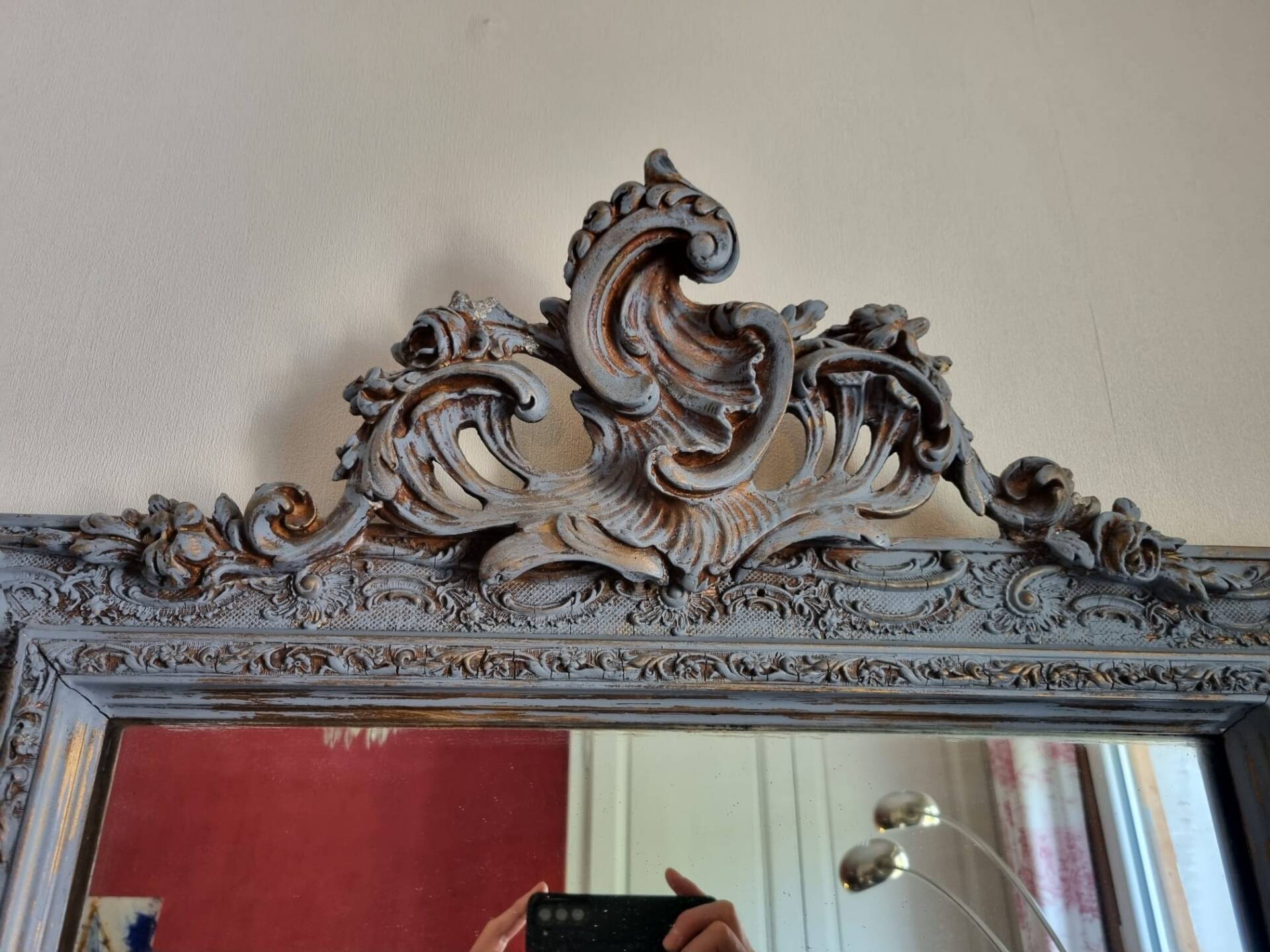 Miroir ancien fronton coquille
