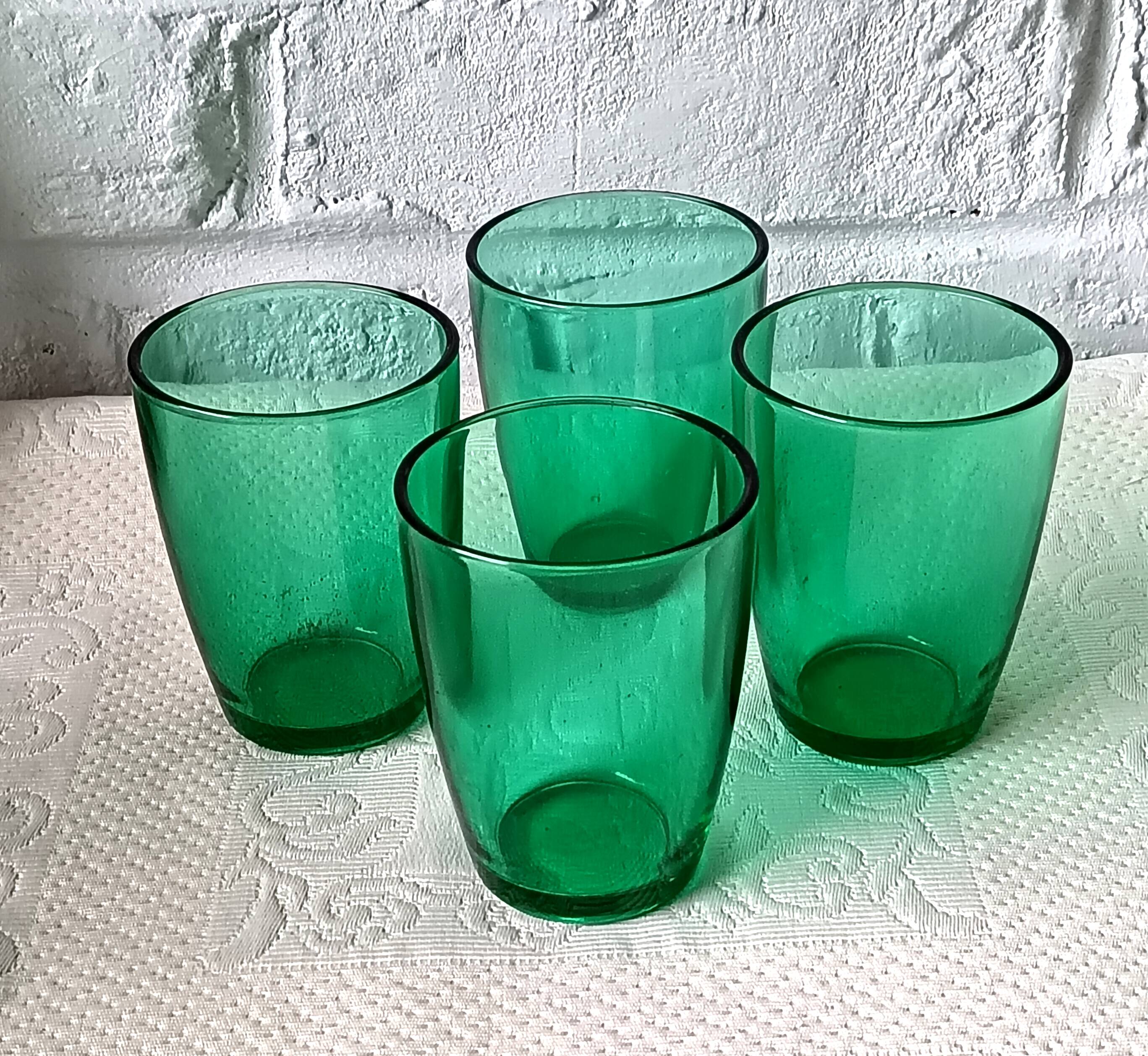 4 glasses 19 cl Retro emerald green tempered glass Arcoroc France