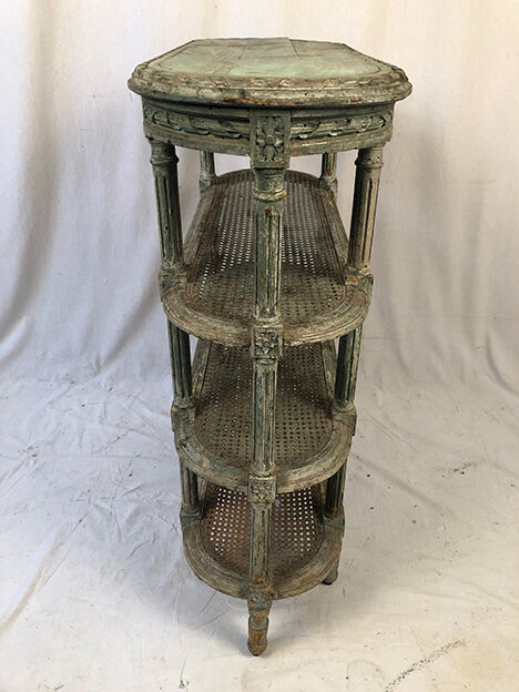 Louis XVI style console in grey/green lacquered wood